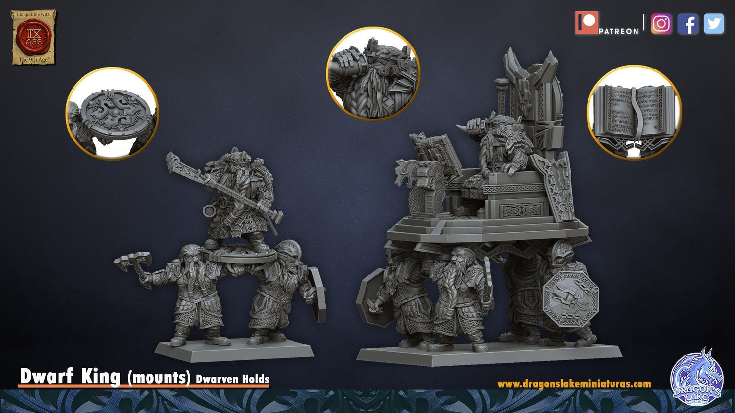 Miniature Dwarf King on War Throne