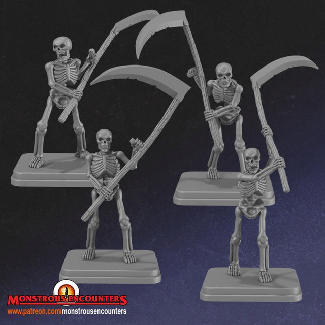Classic Skeletons w Scythes (x4) by Monstrous Encounters - BrodaForge