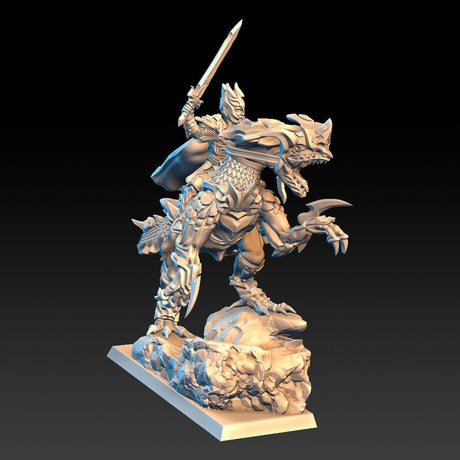 DragonsLake Miniatures Dread Elves Noble on Raptor - BrodaForge