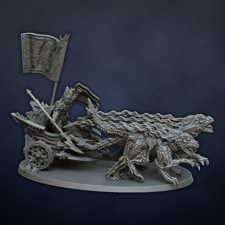 DragonsLake Miniatures Dread Elves Noble on Raptor Chariot - BrodaForge