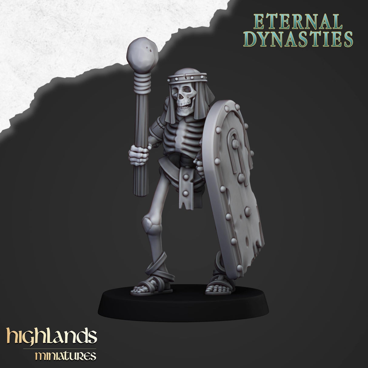 Highlands Miniatures Ancient Skeleton with melee weapon - BrodaForge