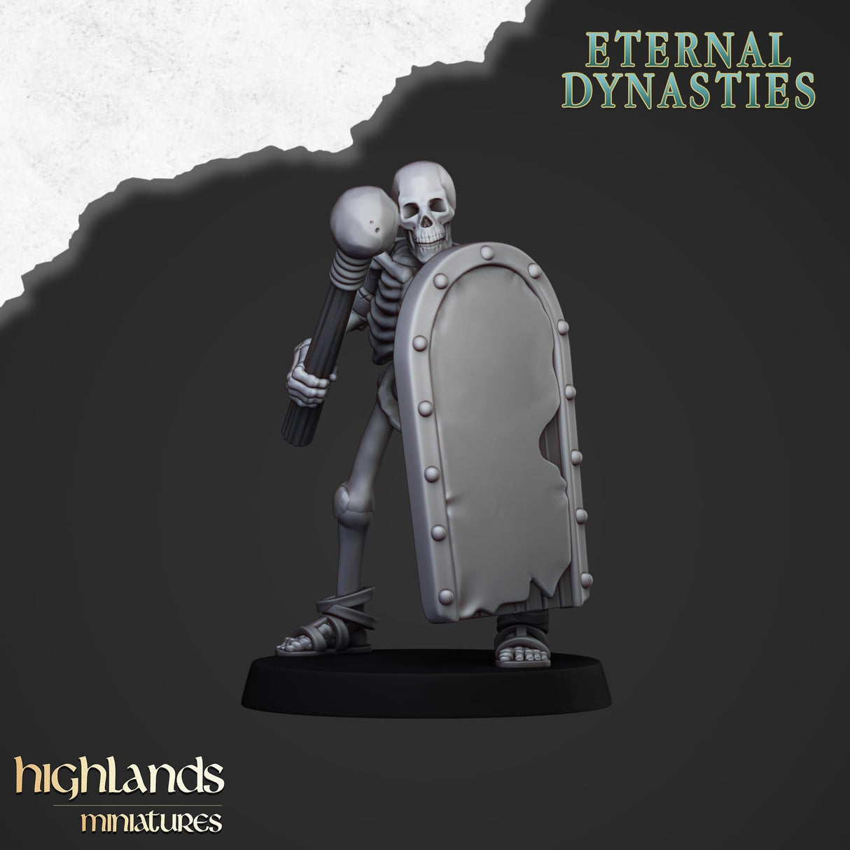 Highlands Miniatures Ancient Skeleton with melee weapon - BrodaForge