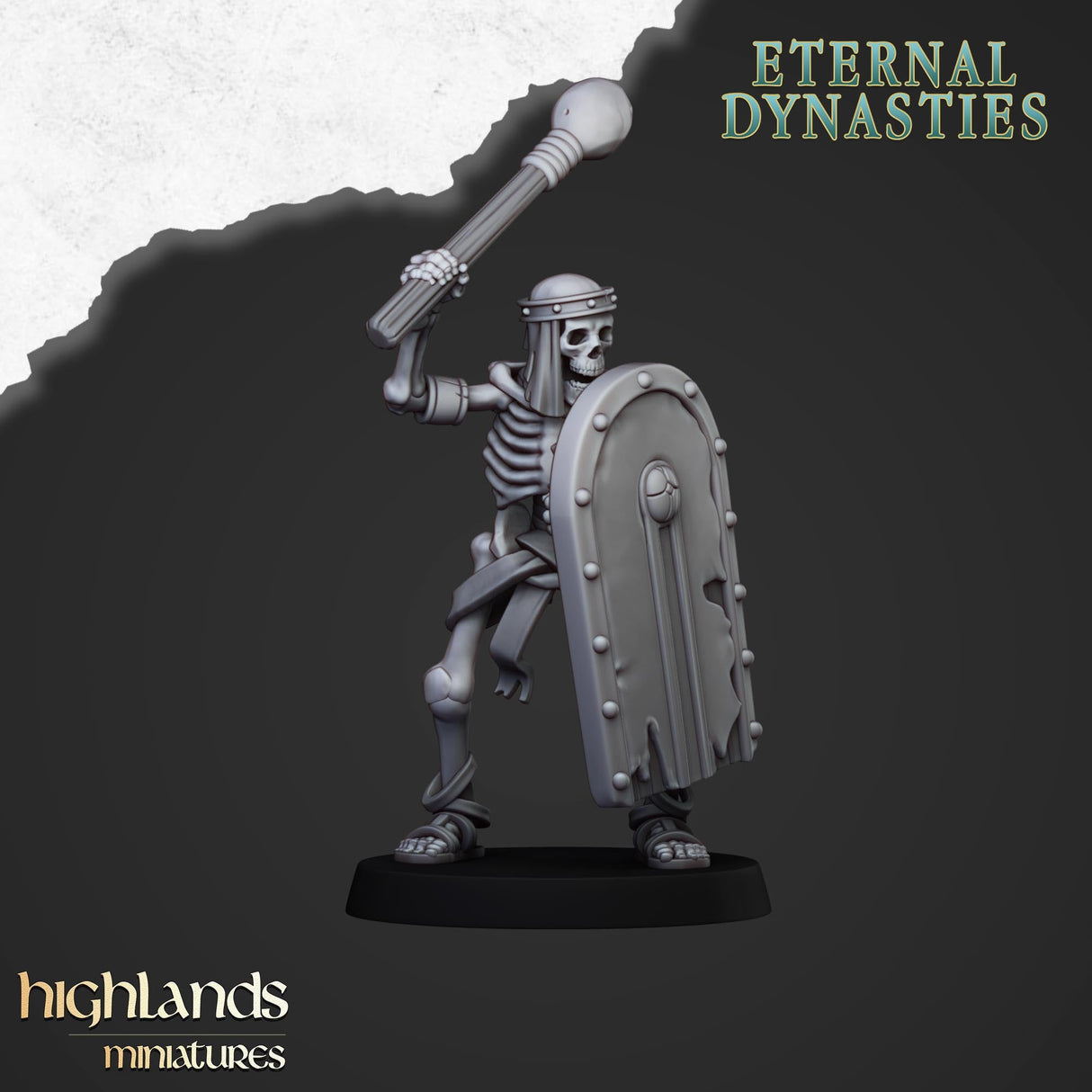 Highlands Miniatures Ancient Skeleton with melee weapon - BrodaForge