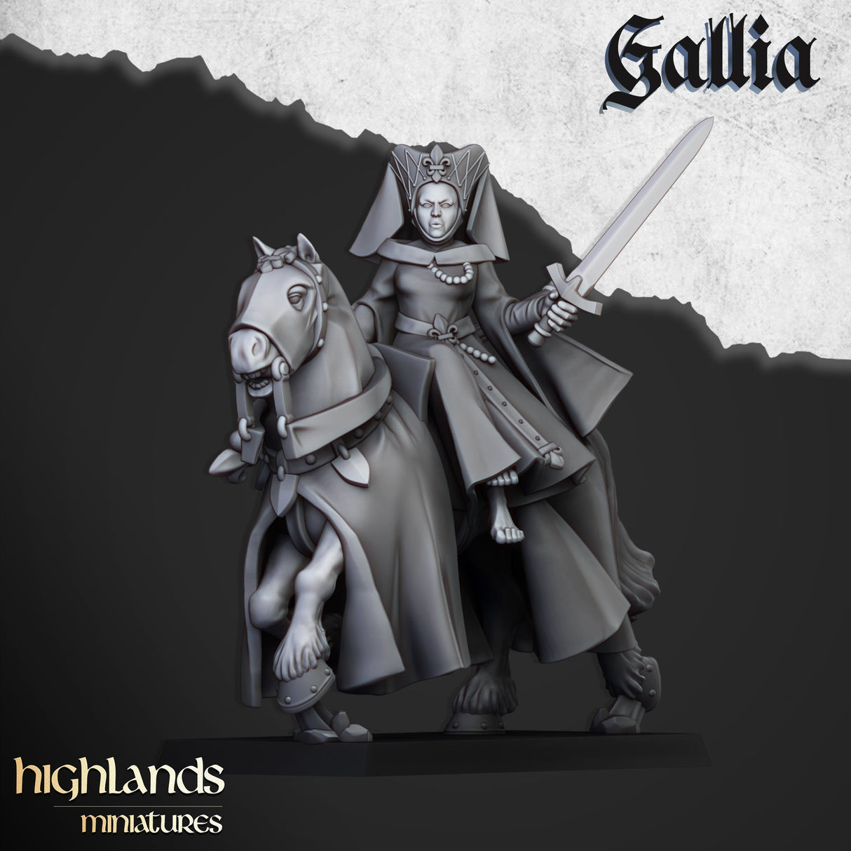 Highlands Miniatures Damsel of Gallia on horse - BrodaForge