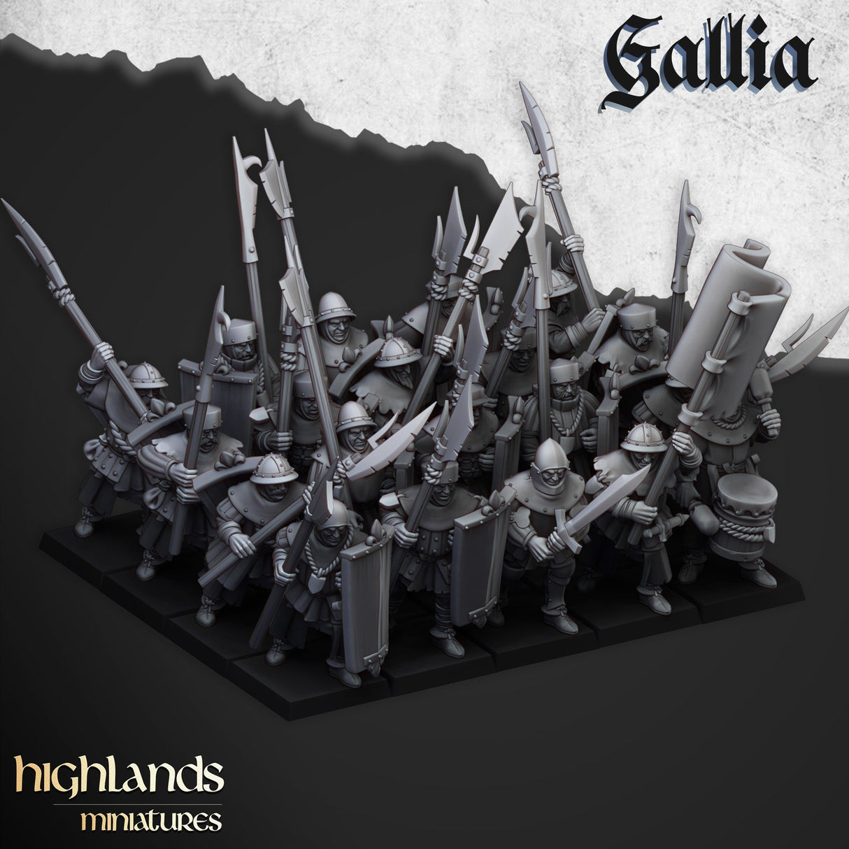 Highlands Miniatures Men at Arms of Gallia with Halberds and Shields - BrodaForge