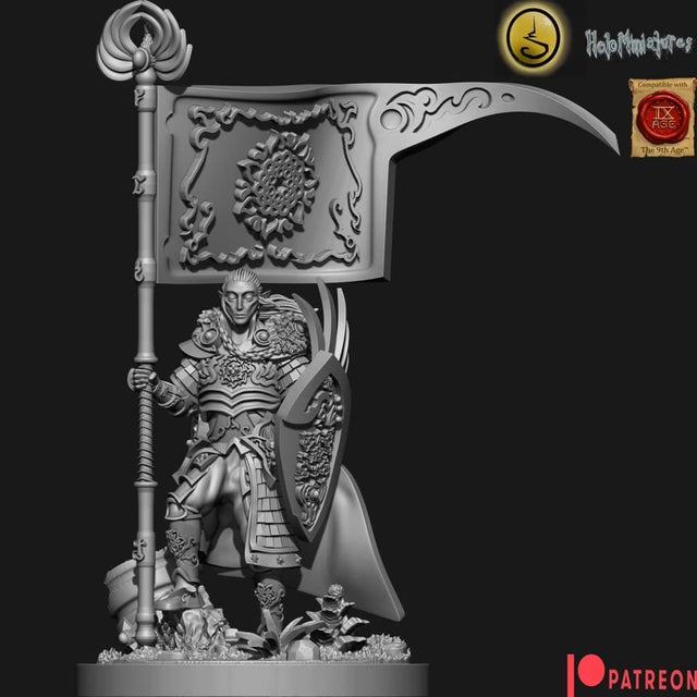 Holo Miniatures Highborn Elves Battle Standard Bearer - BrodaForge