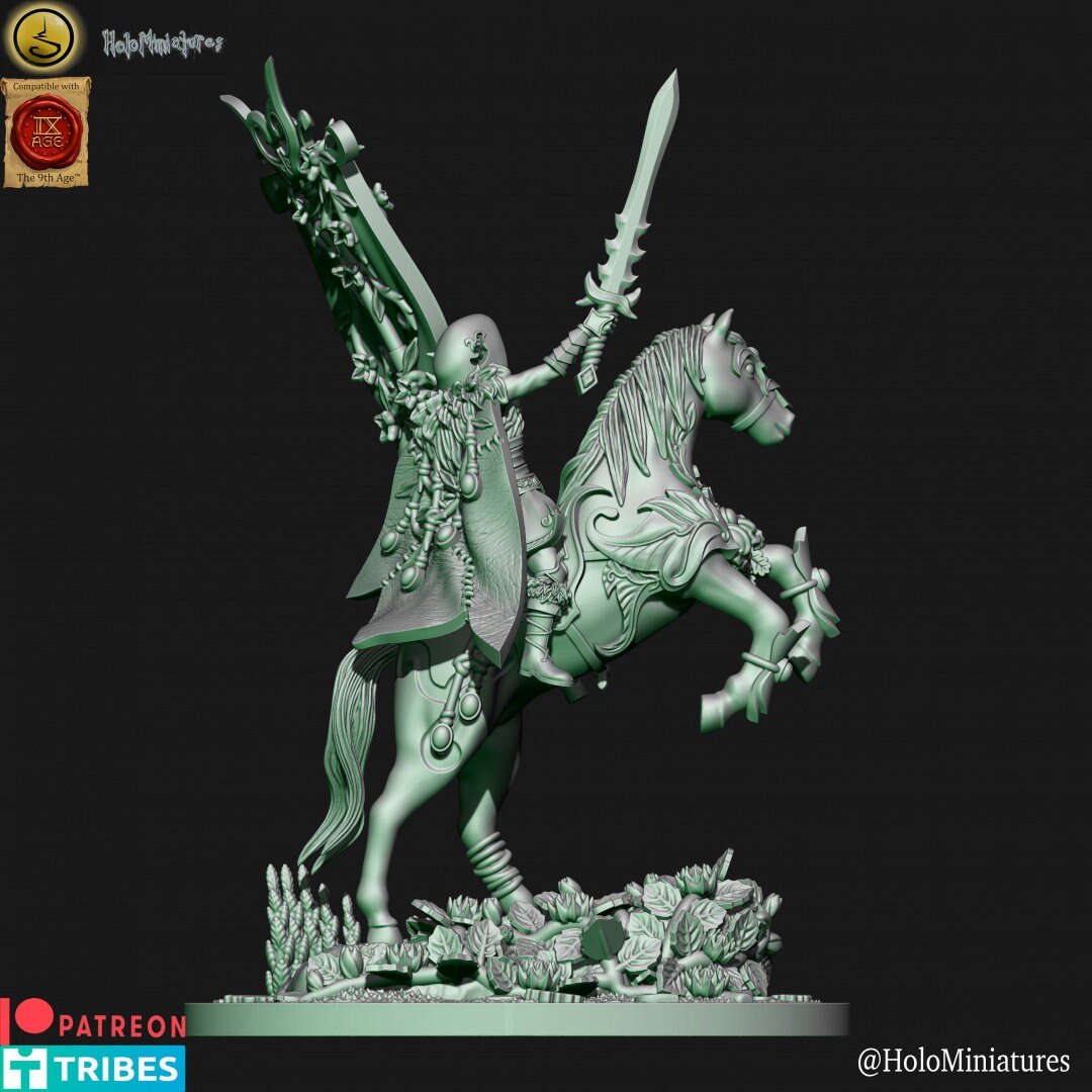 Holo Miniatures Sylvan Elves Battle Standard Bearer on horse - BrodaForge